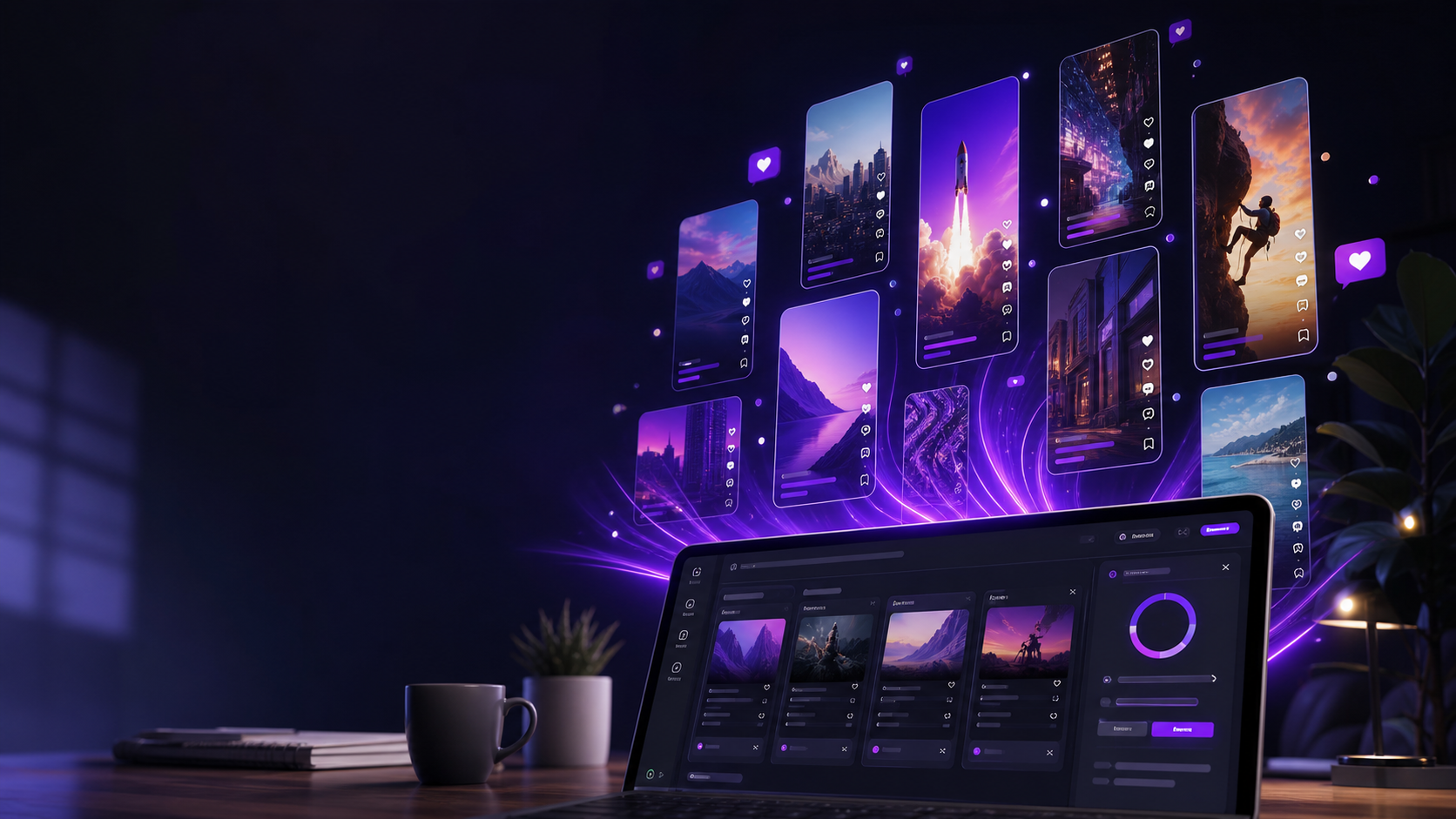 A polished AI workspace turning one product brief into multiple TikTok-ready slideshow posts.
