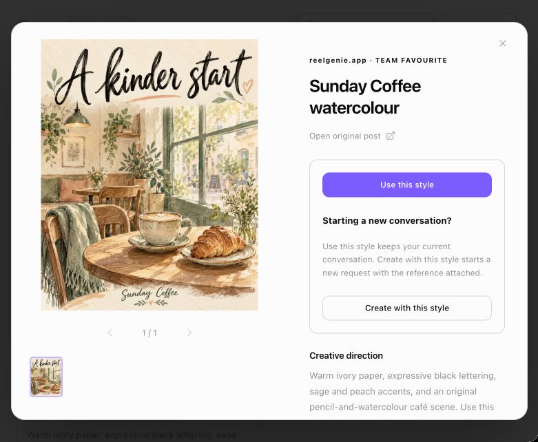 Sunday Coffee watercolour Favourite with original reference preview and Use this style action.